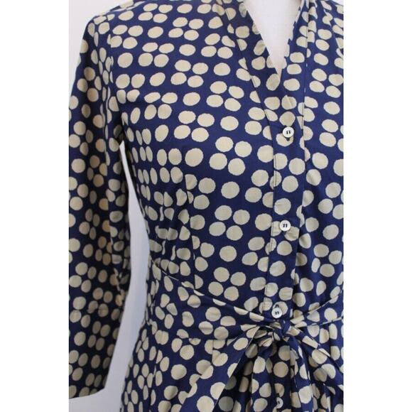 R DERWIN Litchfield Sz 40 S 4 Blue Beige Polka Dot Belted Shirt Dress - Picture 6 of 10